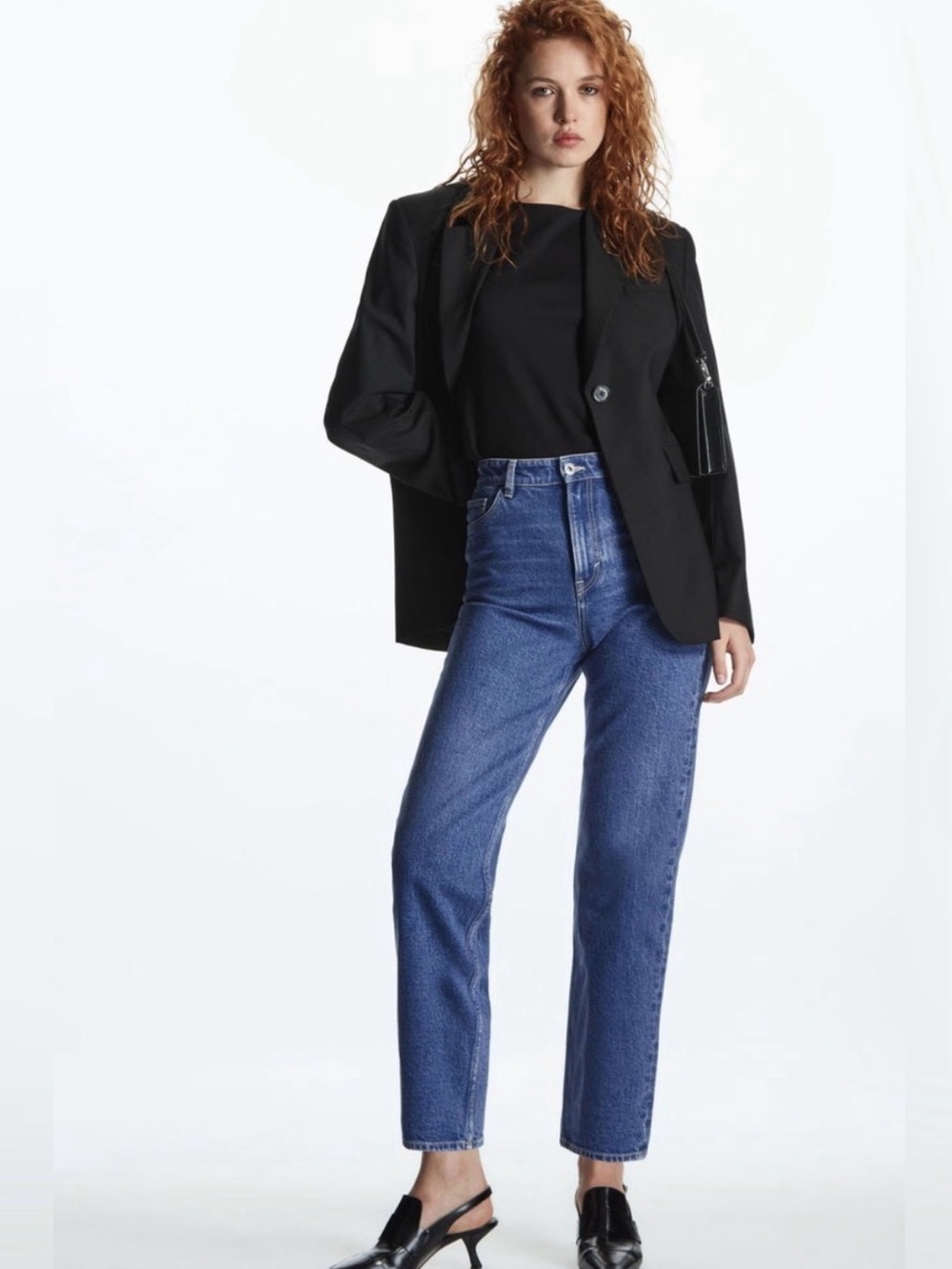COS Straight Leg Extra High Rise Ankle Length Jeans Non-Stretch Denim Blue